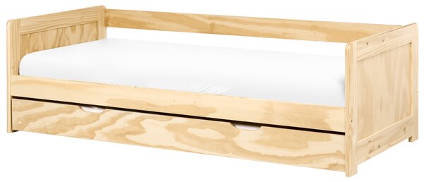 Rozkladacia posteľ svetlohnedá borovicové drevo 90 x 200 cm s výsuvným lôžkom detská izba spálňa