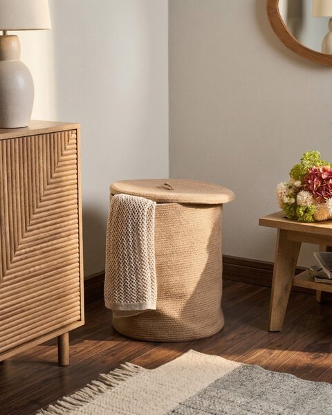Úložný kôš béžová bavlna jednofarebný bez vzoru s vekom úložný priestor kôš na bielizeň boho moderný štýl doplnky