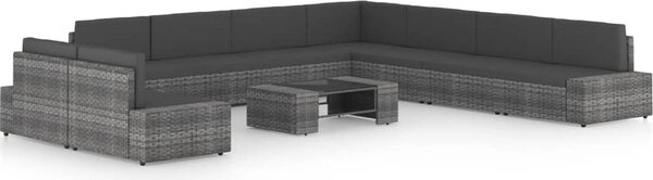 Maison Exclusive – 10-dielna záhradná súprava s vankúšmi, sivá, polyratan