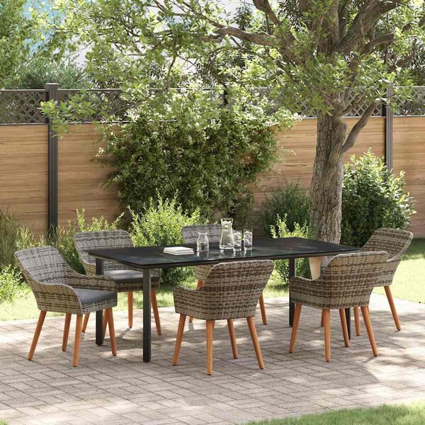 Maison Exclusive - Záhradný jedálenský set s vankúšom 7 pcs Sivá polyratan
