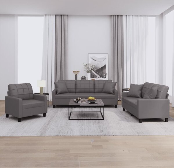 Maison Exclusive – 3-dielna sedacia súprava s vankúšmi, sivá umelá koža