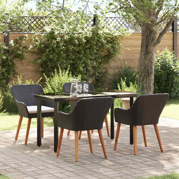 Maison Exclusive - Záhradný jedálenský set s vankúšom 5 pcs Čierna polyratan