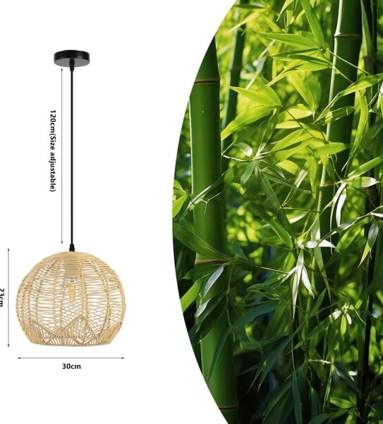 Immax 08258L - Luster na lanku PELO 1xE27/40W/230V pr. 30 cm ratan