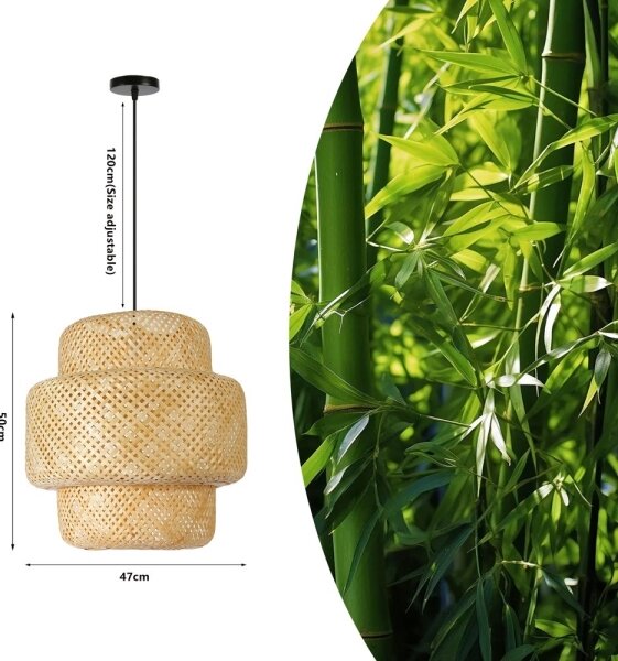 Immax 08268L - Luster na lanku HILO 1xE27/40W/230V pr. 47 cm bambus