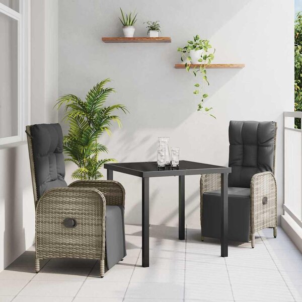 Maison Exclusive – Záhradná jedálenská súprava, 3 kusy, sivý polyratan