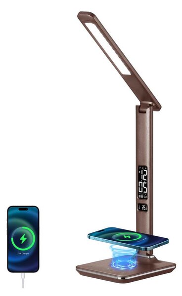 Brilagi-LED Stmievateľná LED lampa REGINA s bezdrôtovým nabíjaním, 8,5 W, 230 V, hnedá