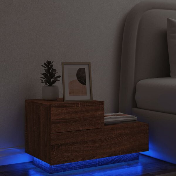 Nočný stolík s LED svetlami hnedý dub 70x36x40,5 cm