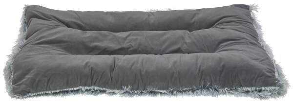 Posteľ pre psa sivá zamatová 60 x 45 cm veľký pelech pre psa so strapcami moderný dizajn