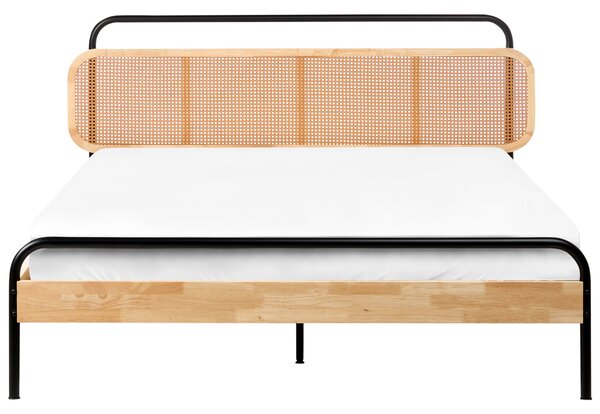 Posteľ svetlohnedá 160 x 200 cm čelo s viedenským výpletom lamelový rošt moderný rustikálny štýl spálňa