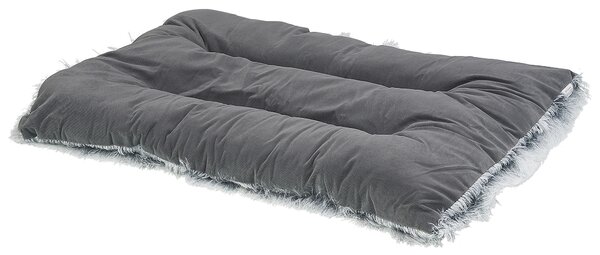Posteľ pre psa sivá zamatová 60 x 45 cm veľký pelech pre psa so strapcami moderný dizajn