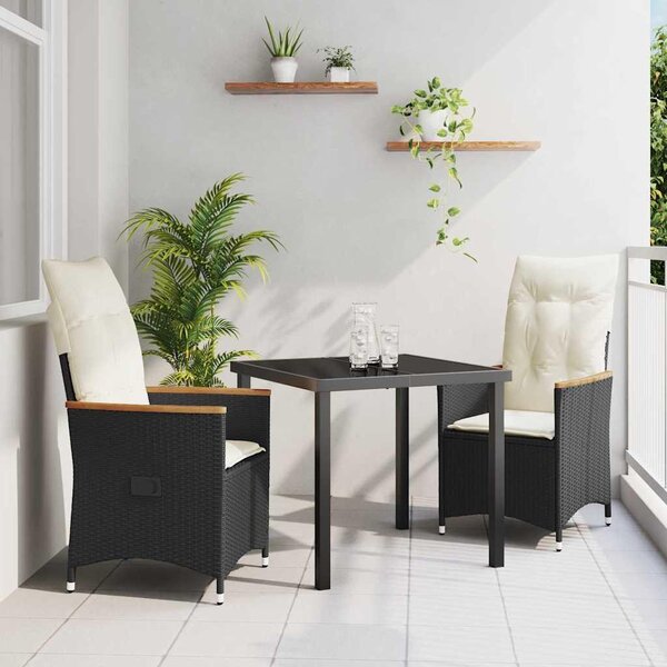 Maison Exclusive – Záhradná jedálenská súprava, 3 kusy, čierna, umelý ratan