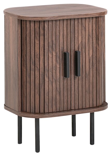 Nočný stolík tmavohnedý čierne nohy MDF kov 40 x 30 cm retro štýl posuvné dvierka obývacia izba