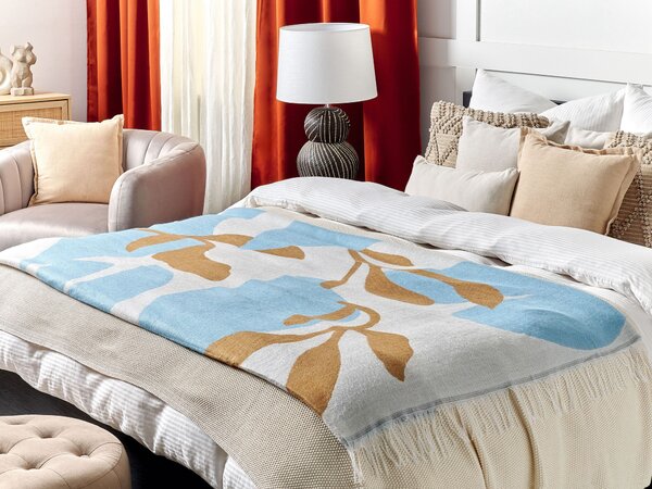 Deka béžová modrá polyester akryl 130 x 170 cm abstraktný obojstranný vzor moderný štýl obývačka spálňa