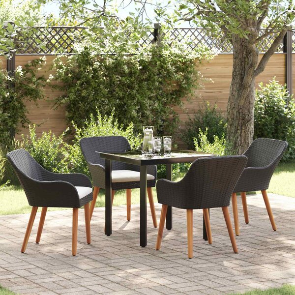 Maison Exclusive - Záhradný jedálenský set s vankúšom 5 pcs Čierna polyratan