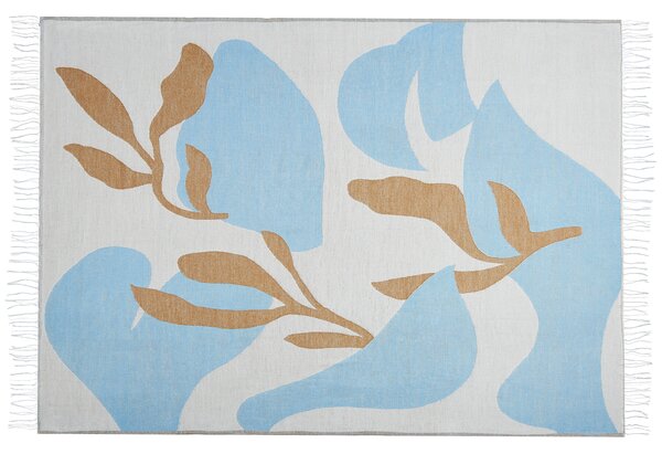 Deka béžová modrá polyester akryl 130 x 170 cm abstraktný obojstranný vzor moderný štýl obývačka spálňa