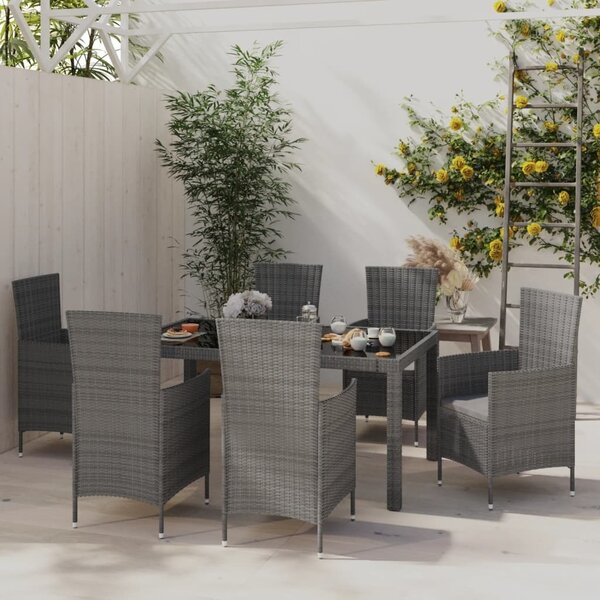 Maison Exclusive – 7-dielna záhradná jedálenská súprava s vankúšmi Poly Rattan Grey