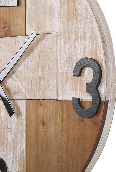 Nástenné hodiny svetlé drevo okrúhle 60 cm ručne vyrobené rustikálny minimalistický štýl