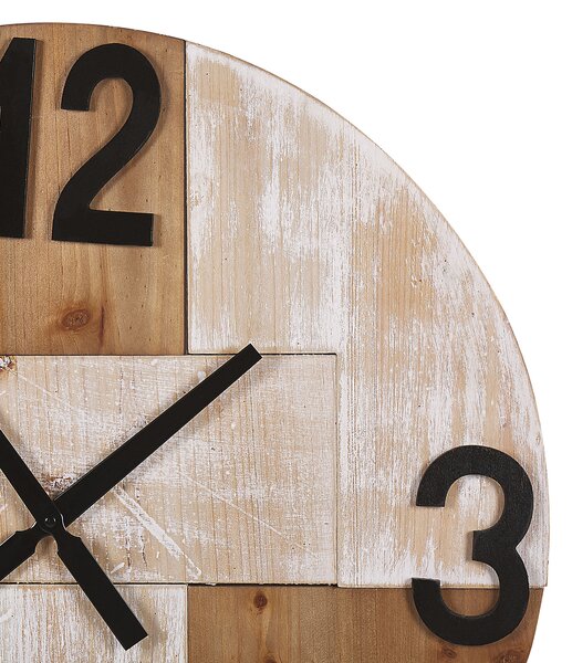 Nástenné hodiny svetlé drevo okrúhle 60 cm ručne vyrobené rustikálny minimalistický štýl