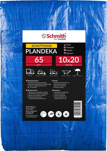 Plachta z tkaniny, 10x20 metrov, 65 g/m², vodotesná, odolná proti trhlinám, stavebná plachta, ochranná plachta, záhradná plachta s okami. Schmith