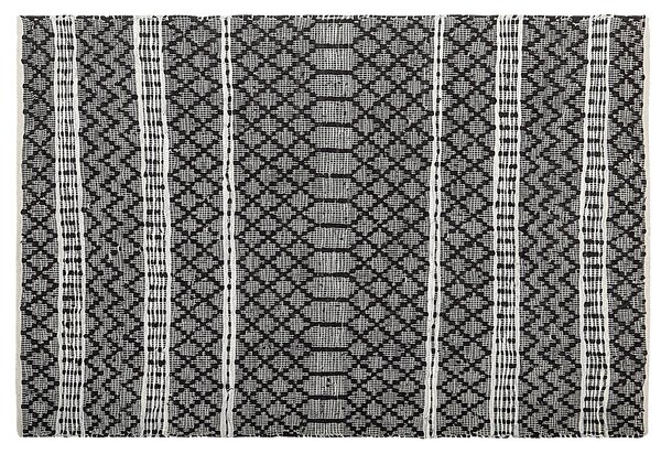 Koberec čierny a béžový pravá koža 140 x 200 cm nízky vlas geometrický vzor ručne obdĺžnikový