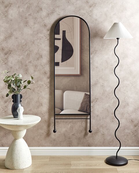Nástenné zrkadlo čierne železo sklo 45 x 145 cm oválne závesné dekorácie moderný minimalistický štýl obývačka spálňa predsieň