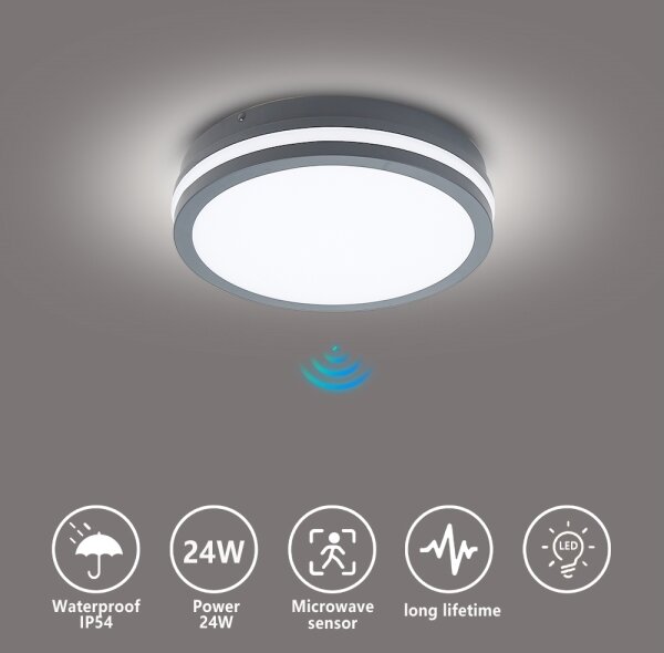 Brilagi - LED vonkajšie svietidlo so senzorom BENE LED/24W/230V priemer 26 cm IP54
