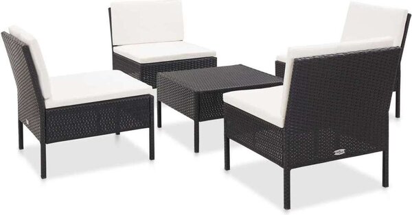 Maison Exclusive – 5-dielna záhradná sedacia súprava s vankúšmi z polyrotangu v čiernej farbe