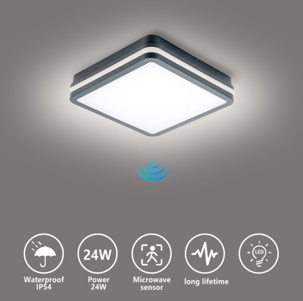 Brilagi - BENE LED vonkajšie svietidlo so senzorom, 24 W, 230 V, 26x26 cm, IP54
