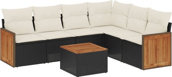 Maison Exclusive – 7-dielna záhradná súprava s vankúšmi, čierna, polyratan