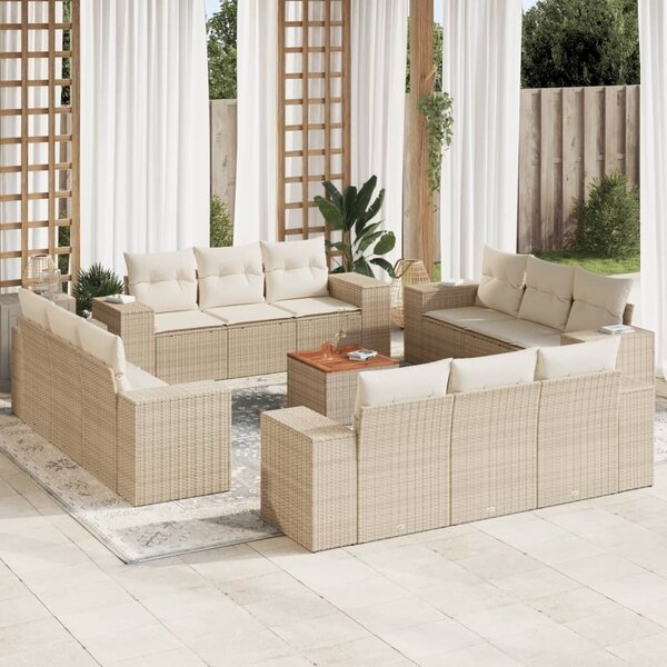 Maison Exclusive - 13-dielna záhradná súprava pohoviek s vankúšmi béžová polyratan