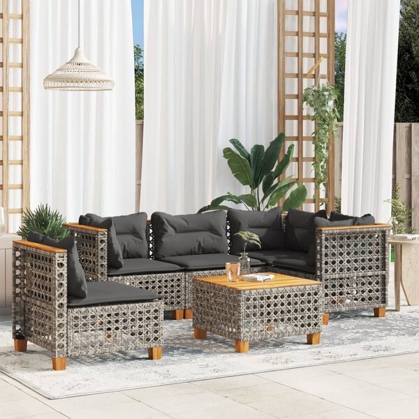 Maison Exclusive – 6-dielna záhradná súprava s vankúšmi, sivá, polyratan