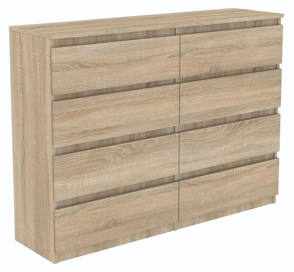Komoda v dekore dub Sonoma so zásuvkami, 120 cm, 8 zásuviek, do spálne a obývačky – VÝROBCA