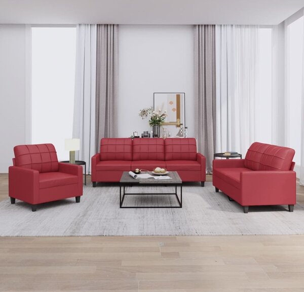 Maison Exclusive – 3-dielna sedacia súprava s vankúšmi, vínovočervená umelá koža