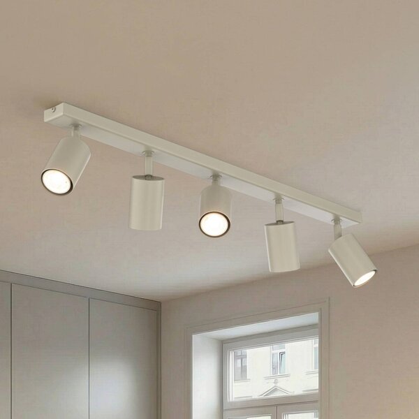 Stropné bodové svetlá Zoom, 5-pl., šedo-béžové, oceľ, GU10, Krémová / jantárovo žltá, Obývacia izba / jedáleň, kov, Moderný, Stropné svetlo