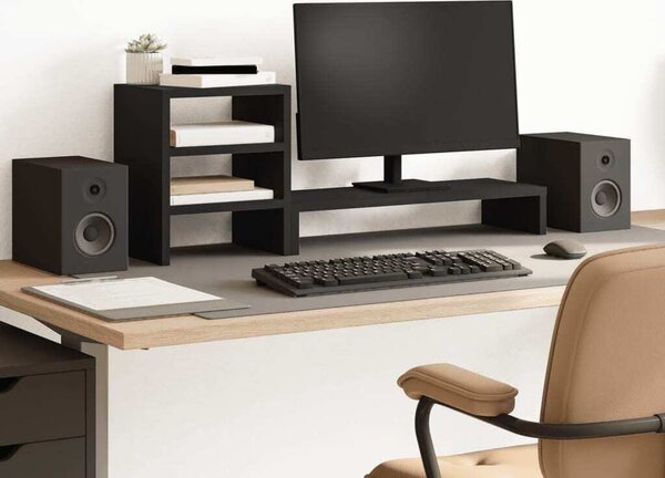 Maison Exclusive – Stojan na monitor s organizérom na stôl Čierny drevený materiál