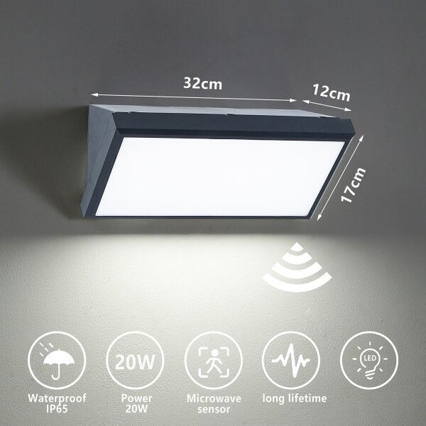 Brilagi - LED vonkajšie nástenné svietidlo so senzorom TRIANGLE LED/20W/230V antracit