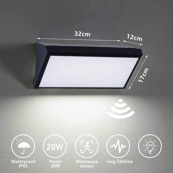 Brilagi - LED vonkajšie nástenné svietidlo so senzorom TRIANGLE LED/20W/230V čierne