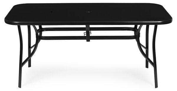 MultiGarden Záhradný stôl 160x90 cm z tvrdeného skla s otvorom na slnečník - čierny MultiGarden