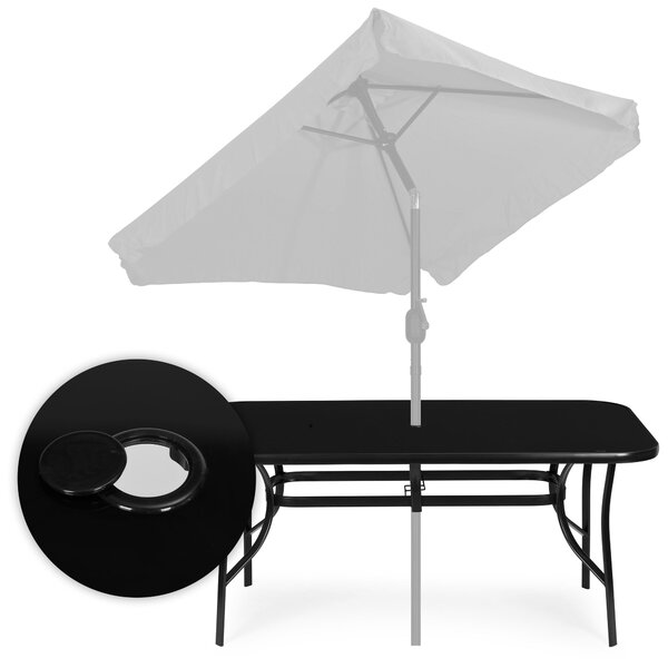 MultiGarden Záhradný stôl 160x90 cm z tvrdeného skla s otvorom na slnečník - čierny MultiGarden