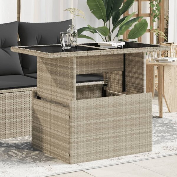 Maison Exclusive - Záhradný stôl so sklenenou doskou Svetlošedý 100x55x73 cm Poly ratan