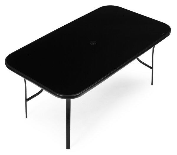 MultiGarden Záhradný stôl 160x90 cm z tvrdeného skla s otvorom na slnečník - čierny MultiGarden