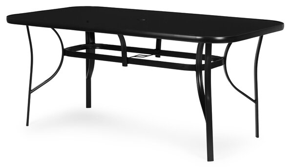 MultiGarden Záhradný stôl 160x90 cm z tvrdeného skla s otvorom na slnečník - čierny MultiGarden