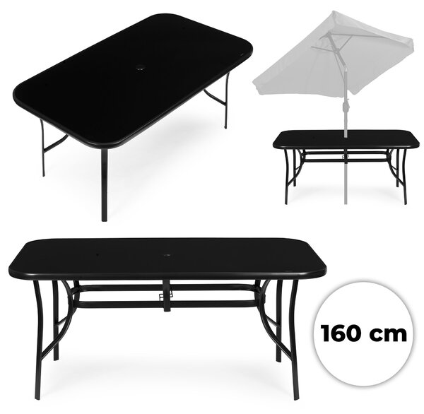 MultiGarden Záhradný stôl 160x90 cm z tvrdeného skla s otvorom na slnečník - čierny MultiGarden
