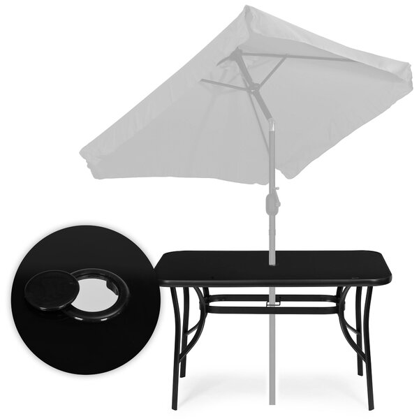 MultiGarden Záhradný stôl 140x80 cm z tvrdeného skla s otvorom na slnečník - čierny MultiGarden