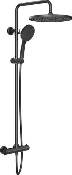 Sprchový systém Rainsworth s termostatom, okrúhla sprcha ABS 30 cm, 3 režimy prúdu, sprchová súprava 92-126 cm, čierna