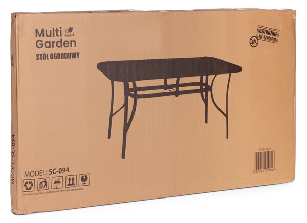 MultiGarden Záhradný stôl 140x80 cm z tvrdeného skla s otvorom na slnečník - čierny MultiGarden