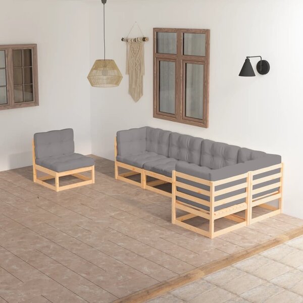 Maison Exclusive – 6-dielna záhradná súprava s vankúšmi z masívneho borovicového dreva