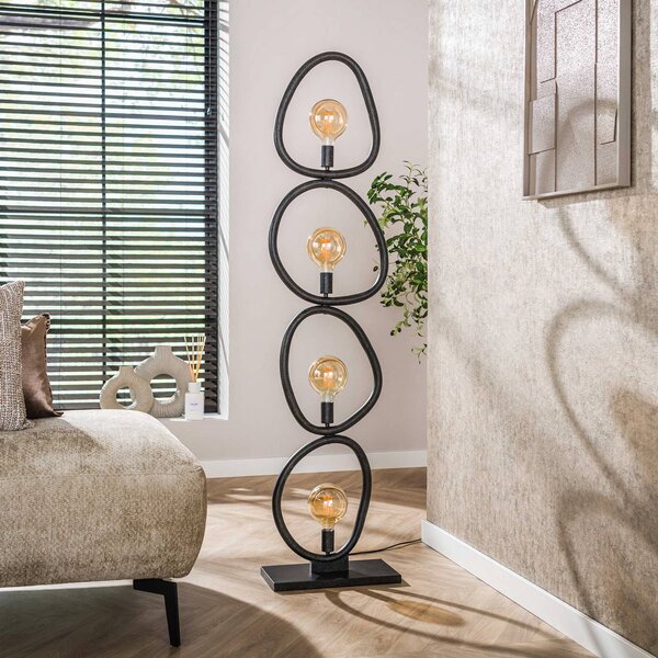 Stojacia lampa Pebble, čierne, 4-pl., výška 165 cm, E27, Čierna, Obývacia izba / jedáleň, kov, Moderný