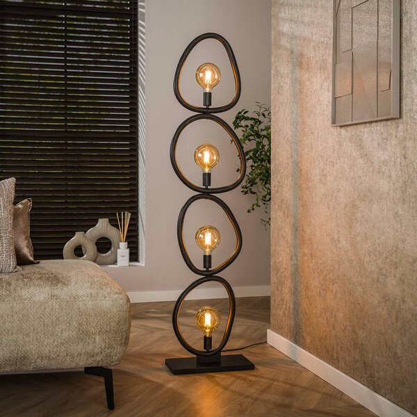 Stojacia lampa Pebble, čierne, 4-pl., výška 165 cm, E27, Čierna, Obývacia izba / jedáleň, kov, Moderný