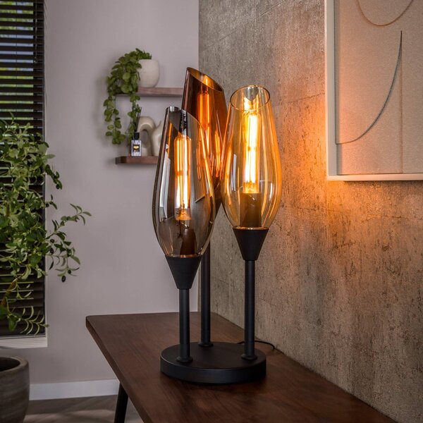 Stolová lampa Cocoon, čierna, 3-pl., výška 59 cm, sklo, E27, Meď, Obývacia izba / jedáleň, kov, Moderný, Stojacie svietidlo